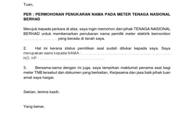 Pertukaran Contoh Surat Tukar Nama Pemilik : Contoh Surat Rasmi Pertukaran Nama Pemilik