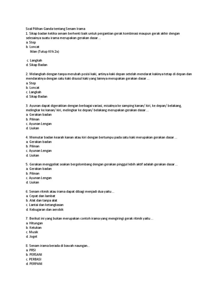 Soal essay bab aktivitas gerak berirama. Soal Pilihan Ganda Tentang Senam Irama Pdf