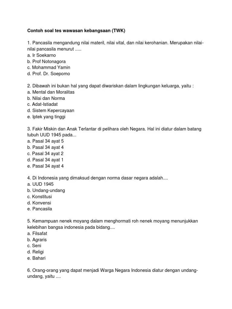 Contoh soal akademik polri 2017. Contoh Soal Tes Wawasan Kebangsaan Pdf