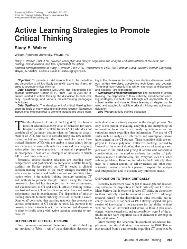 Active Learning Strategies To Promote Critical Thinking | PDF | Critical Thinking | Evaluation