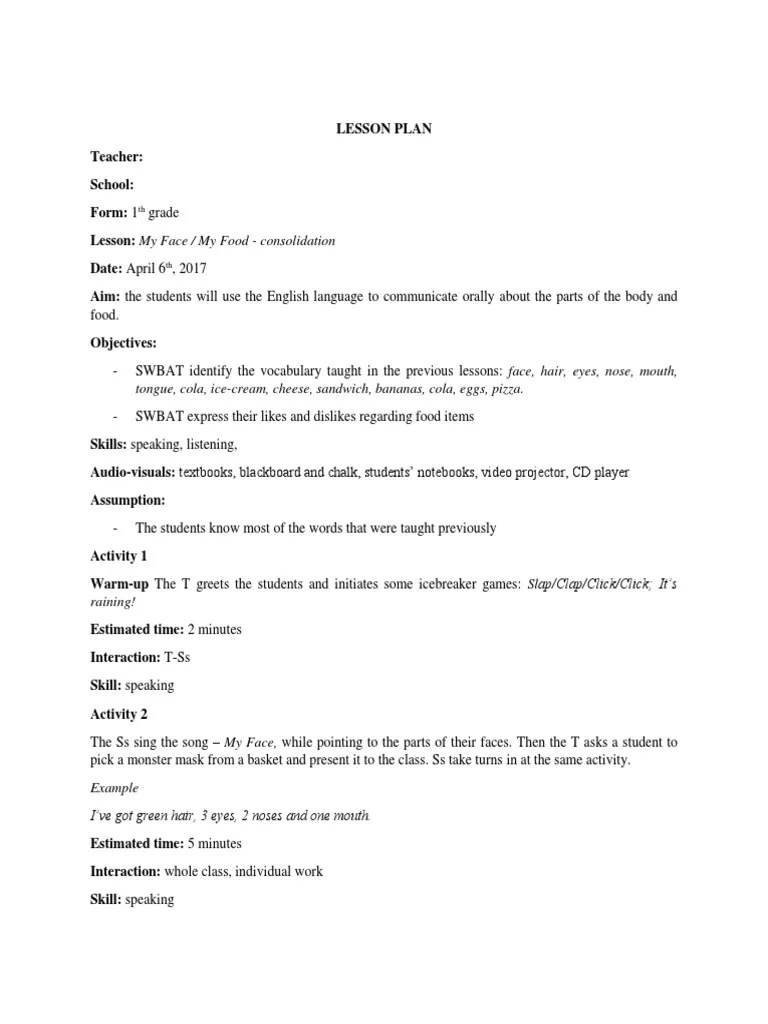 0 Lesson Plan 1st Grade | PDF | Teaching And Learning | Teachers