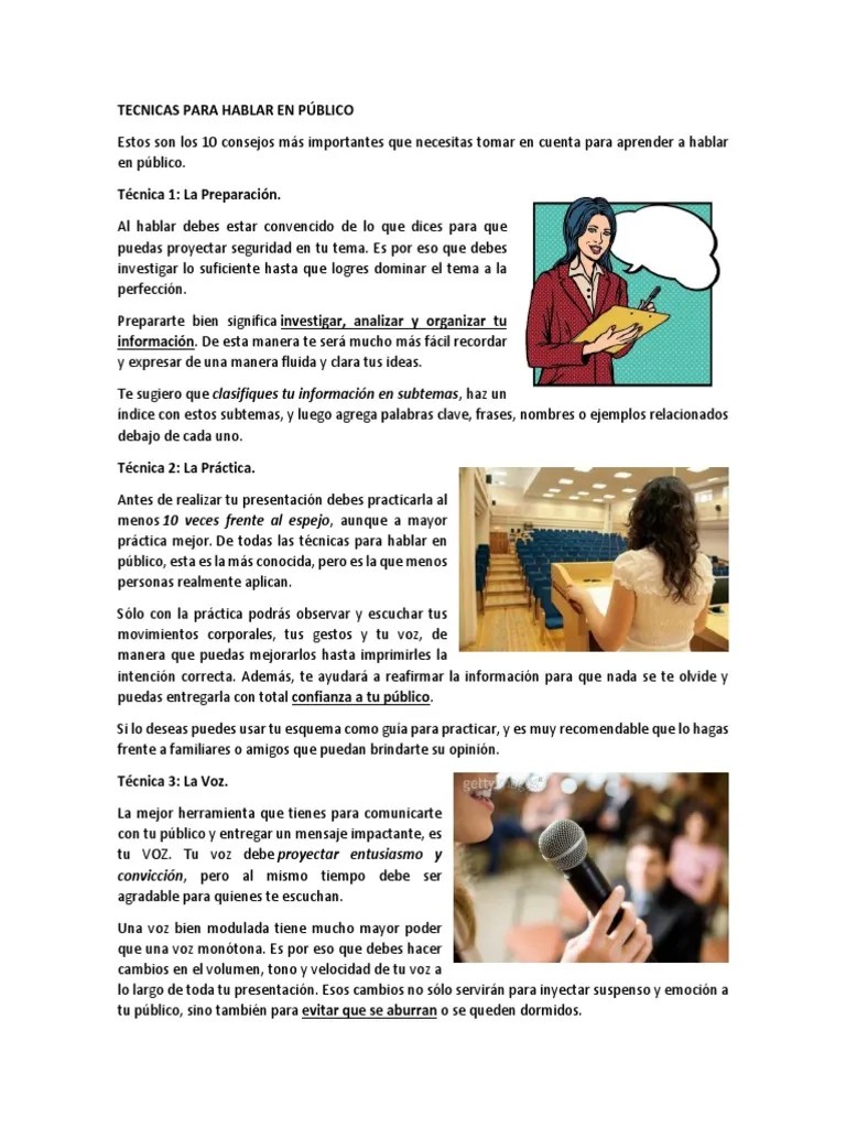 Tecnicas Para Hablar En Público | PDF | Temor | Respiración