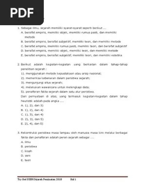 Download pembahasan soal usbn 2019 mapel kimia, fisika, biologi, matematika, ppkn, ekonomi, sejarah, geografi, sosiologi, bahasa indonesia, . Soal To Usbn Sejarah C Peminatan 2018 Pdf