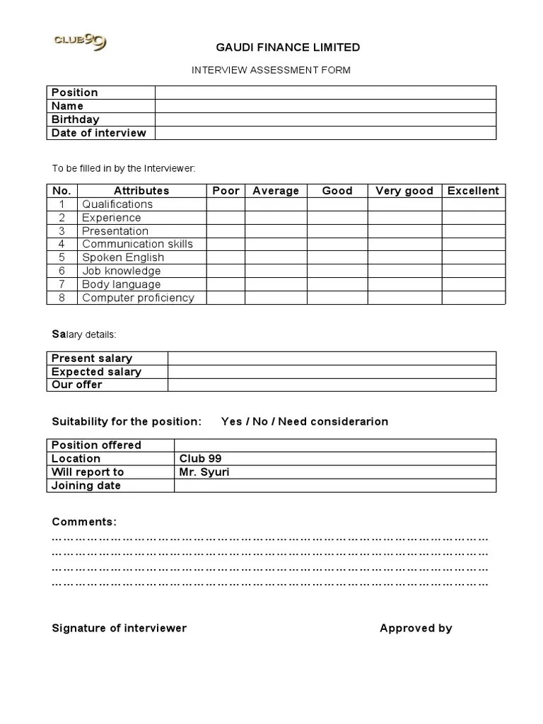 Interview Screening Questions Template
