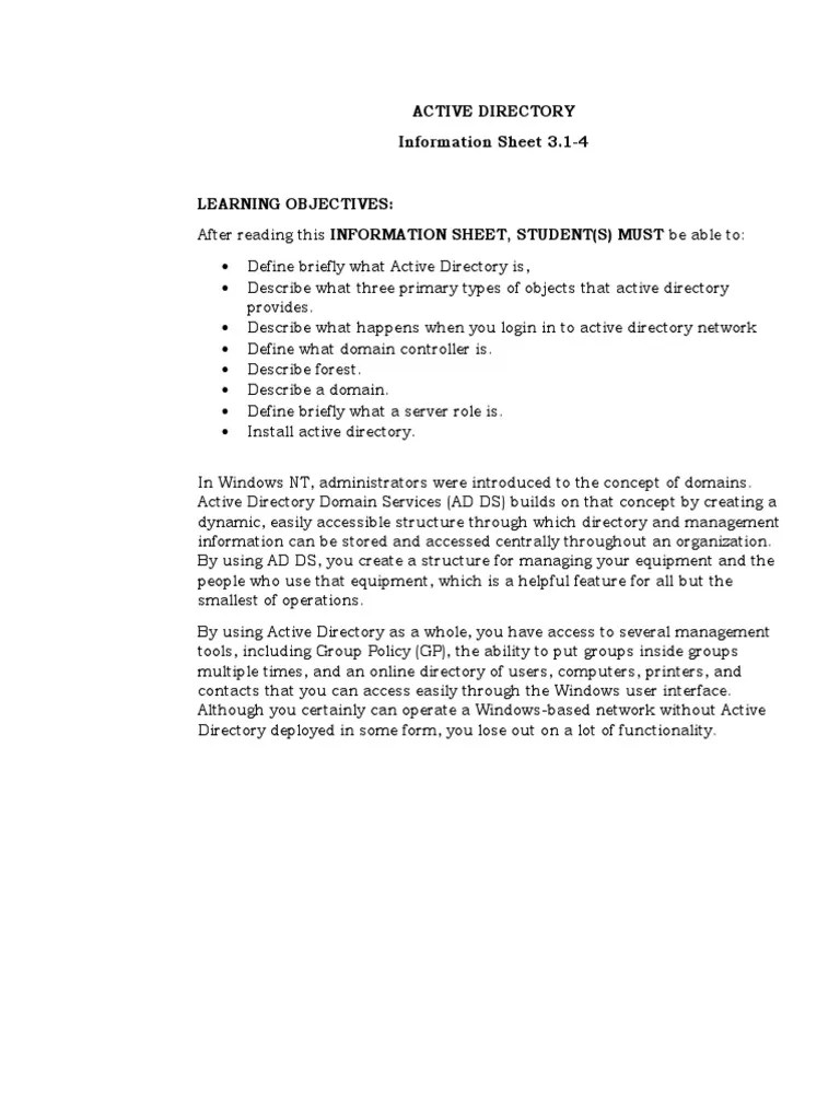 3.1-4 Installing Active Directory PDF | PDF | Active Directory | Domain ...
