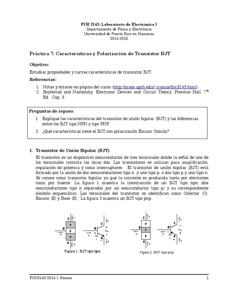 Practica 7 Caracteristicas Y Polarizacion De Transistor Bjt