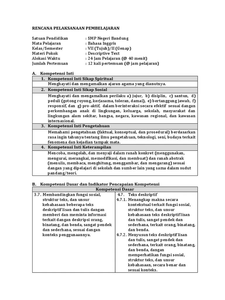 Rpp bahasa inggris kurikulum 2013 kelas 7, teks lisan dan tulis sederhana utk. Rpp Kelas 7 Bahasa Inggris Kd 3 5 Beserta Contoh Soal