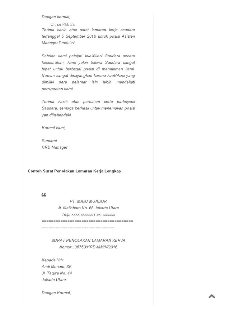 contoh surat penolakan lamaran kerja adalah surat yang akan saya sajikan pada kesempatan ini kepada anda semua. Contoh Surat Penolakan Lamaran Kerja Lengkap Contoh Seputar Surat
