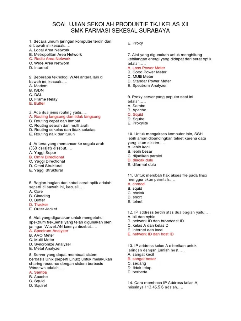Sehingga siswa lulusan tkj memiliki skill untuk memenuhi segala tuntutan jaringan komputer di masa depan. Soal Ujian Sekolah Produktif Tkj Kelas Xii Pdf
