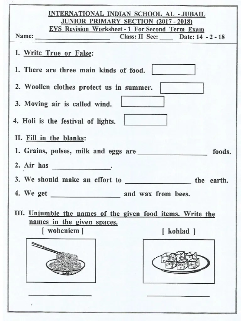 class 2 evs revision worksheet 1 pdf