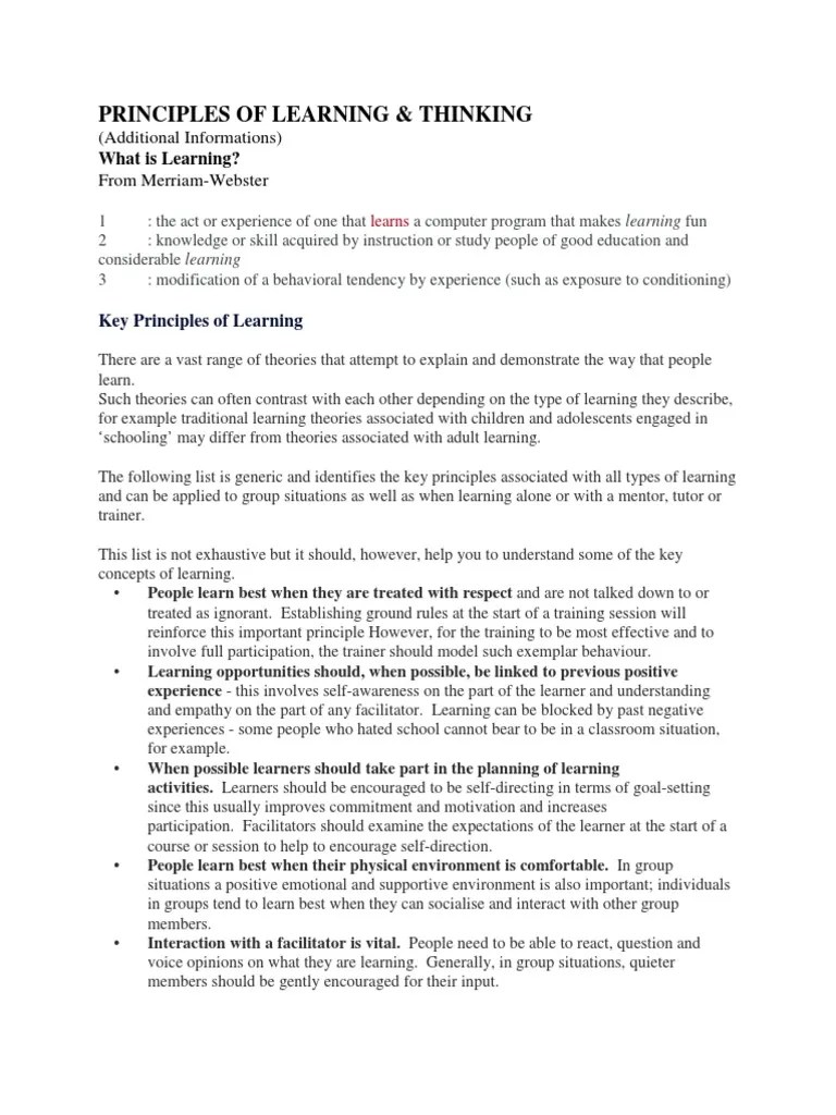 Principles Of Learning And Thinking Reviewer | PDF | Critical Thinking | Educational Assessment