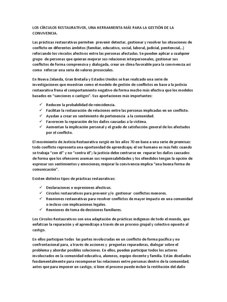 Los Círculos Restaurativos | PDF | Conflicto (proceso) | La Justicia Restaurativa