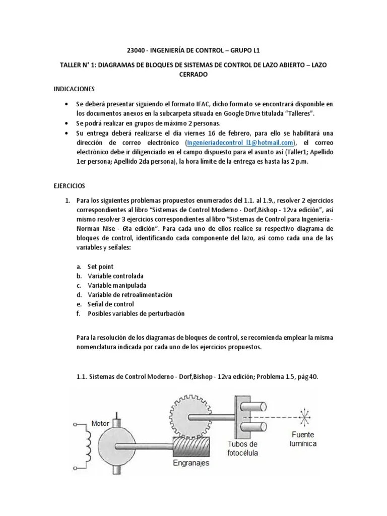 TALLER N°1 | PDF | Sistema De Control | Interacciones De Disciplina Académica