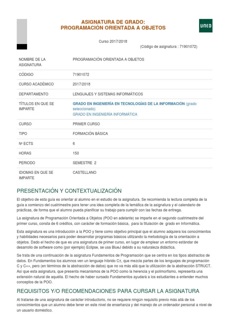 Programacion Orientada A Objetos | PDF | Objeto (informática) | Prueba ...