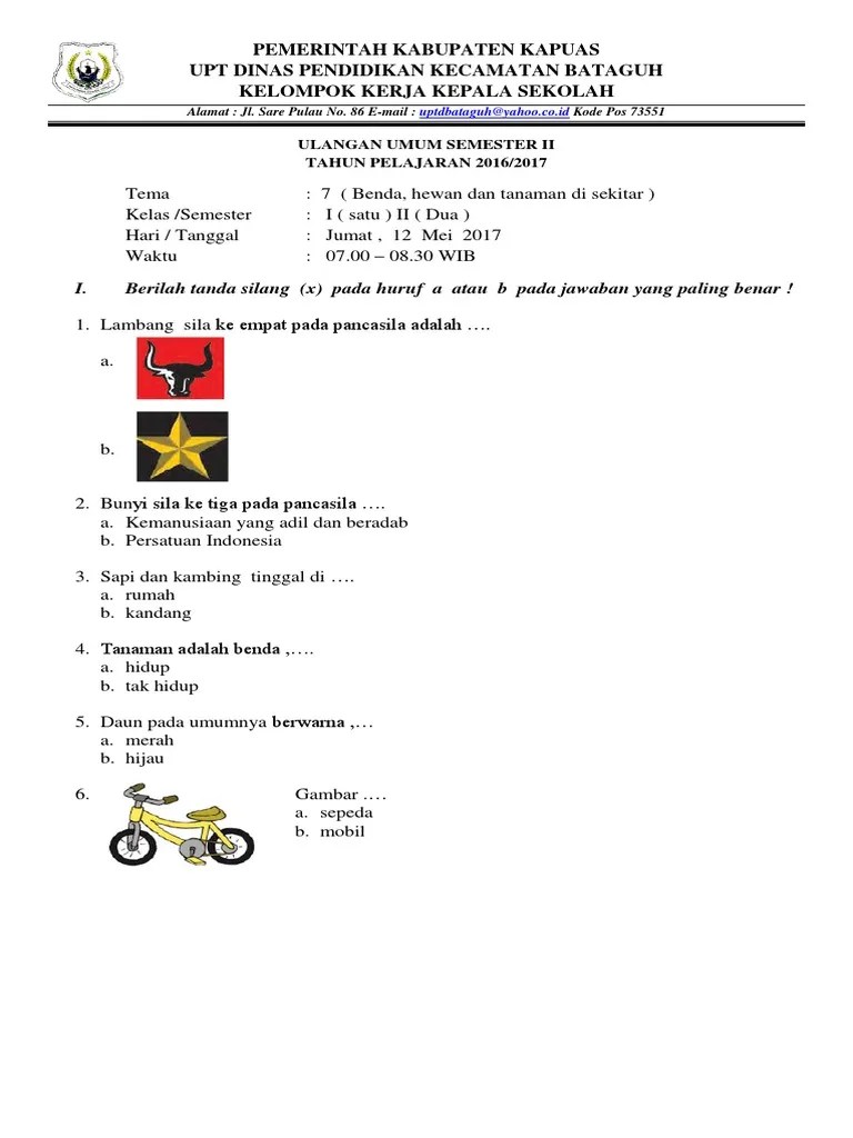 Tema 6 lingkungan sehat, bersih, dan asri. Soal Ulangan Tema 7 Kelas 1 Edit Pdf