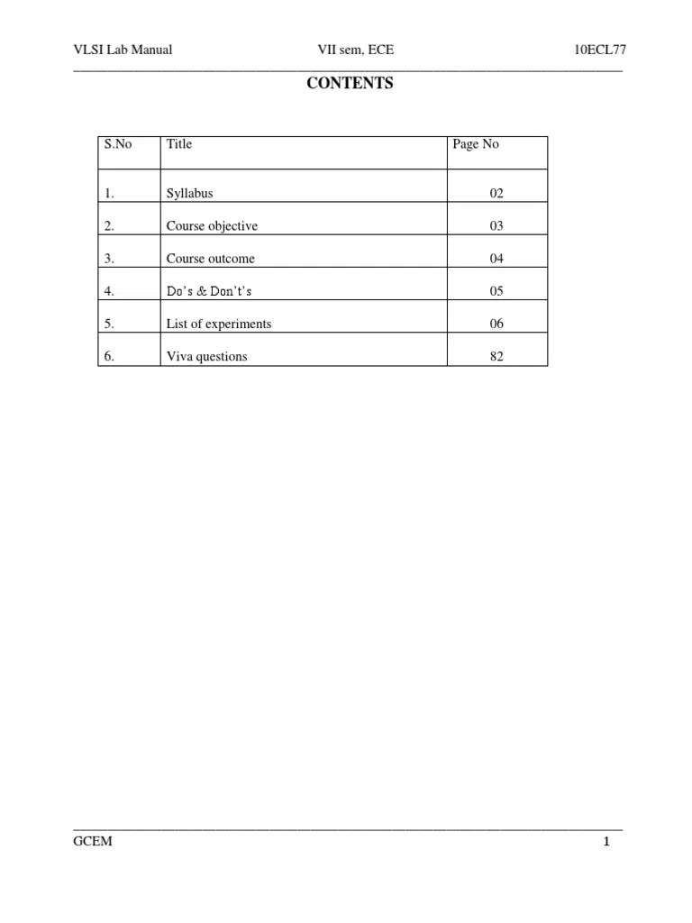 VLSI Lab Manual: A Comprehensive Guide To Digital And Analog Circuit ...