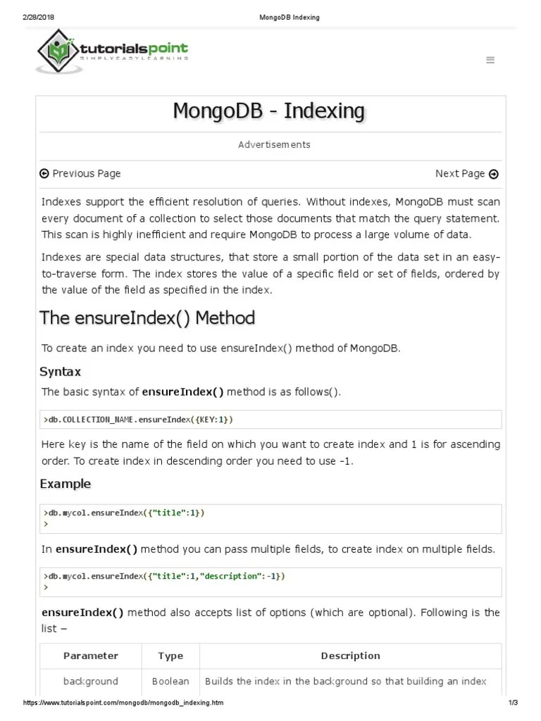 MongoDB Indexing PDF | PDF | Mongo Db | Database Index
