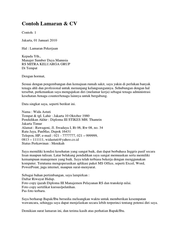 contoh surat lamaran kerja bahasa inggris untuk profesi guru. Contoh Surat Lamaran Pdf