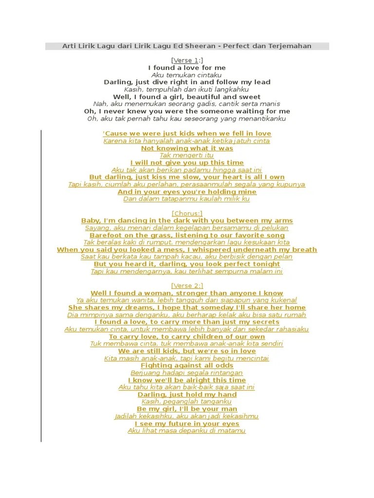Lyric Ed Sheeran Perfect Terjemahan Lirik Lagu Bahasa Indonesia Youtube Cute766