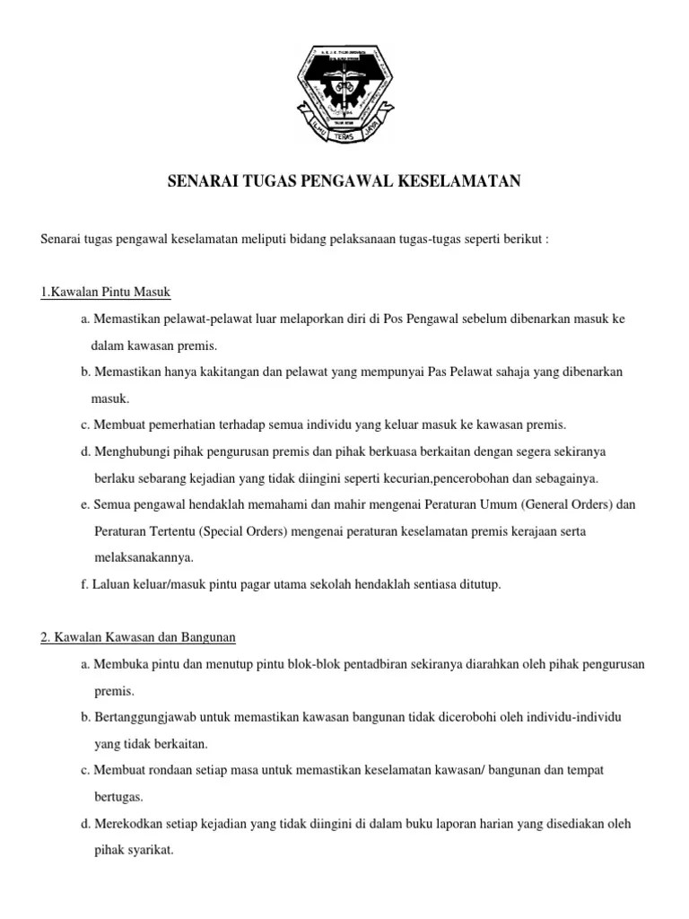 Contoh Ayat Laporan Pengawal Keselamatan : 1