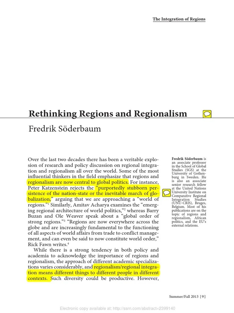 Rethinking Regions And Regionalism: Fredrik Söderbaum | Download Free ...