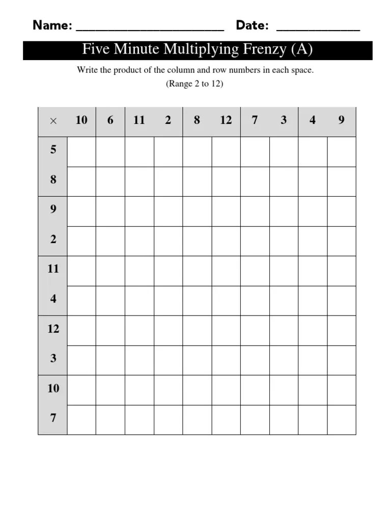 A student should be able to work out the . Multiplication 5 Minute Frenzy A Pdf