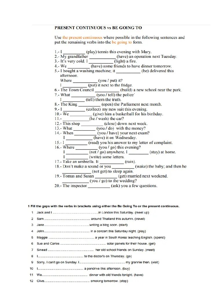 Be Going To Vs Present Continuous | PDF
