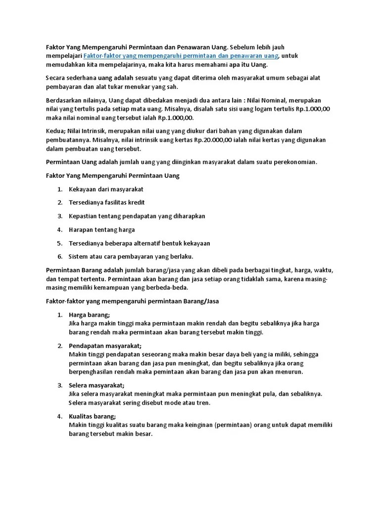 Faktor Yang Mempengaruhi Permintaan Dan Penawaran Uang | PDF
