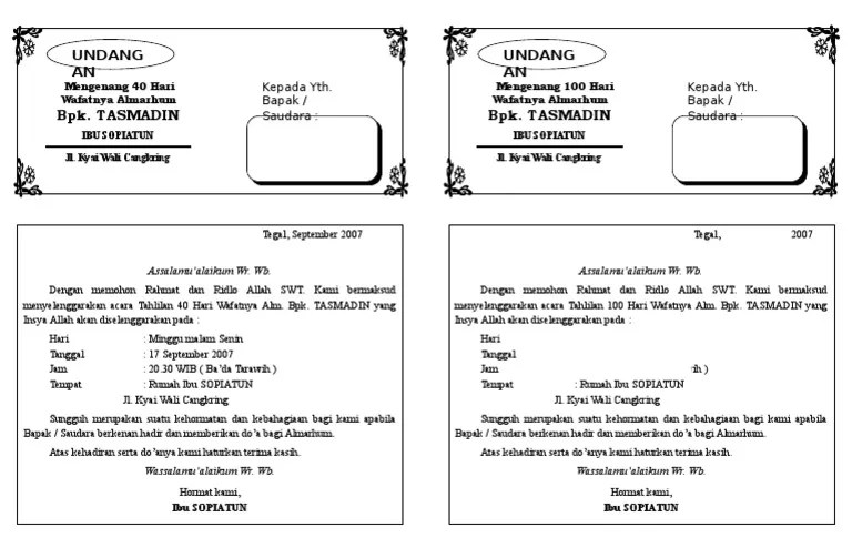  Di Undangan Kepada Yth Bapak Kepada Yth Bapak Keluarga Hj.