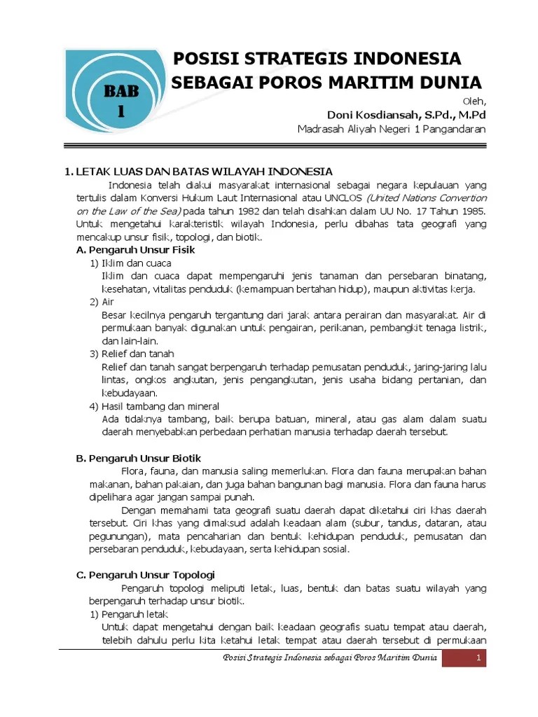 Geografi Kelas Xi - Posisi Strategis Indonesia Sebagai Poros Maritim Dunia  | PDF