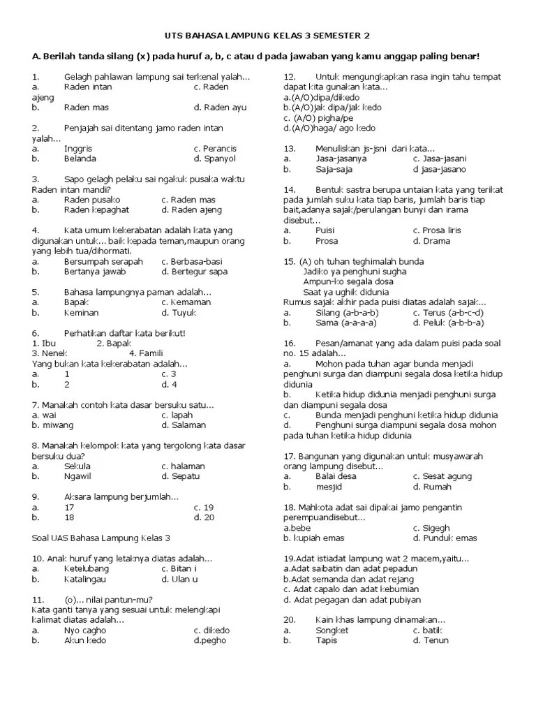 26 Soal Bahasa Lampung Kelas 10 Information Soal News