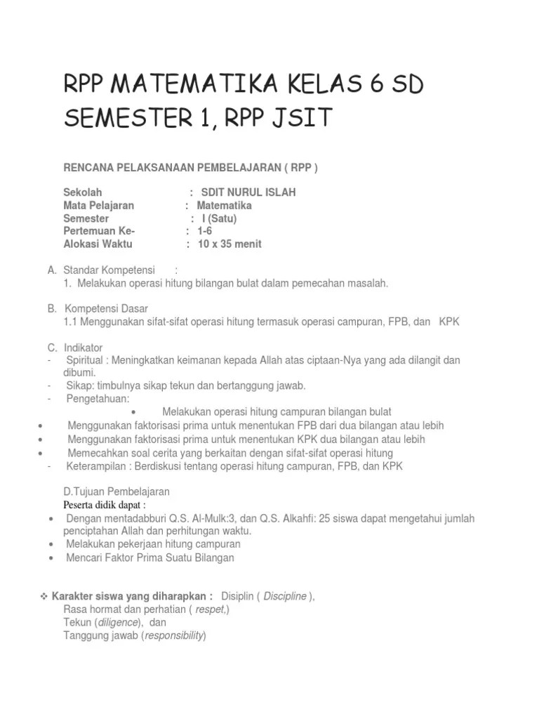 Ia membeli lagi 15 ikat buku . Rpp Matematika Kelas 6 Sd Semester 1 Pdf