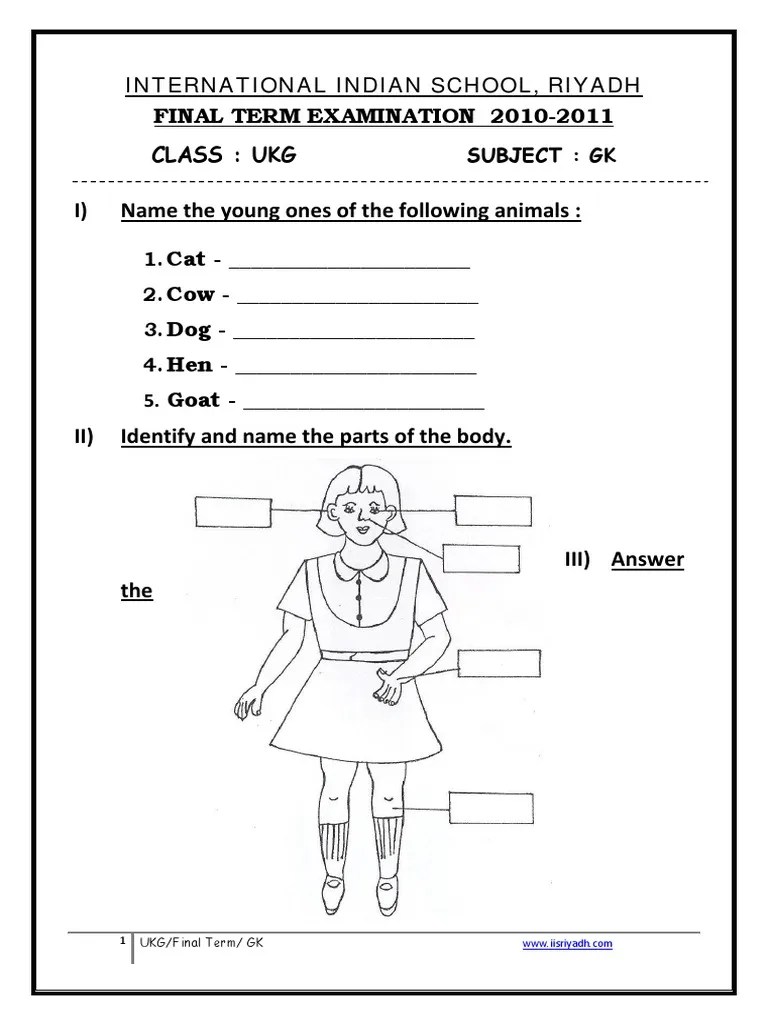 ukg gk finalterm worksheet pdf