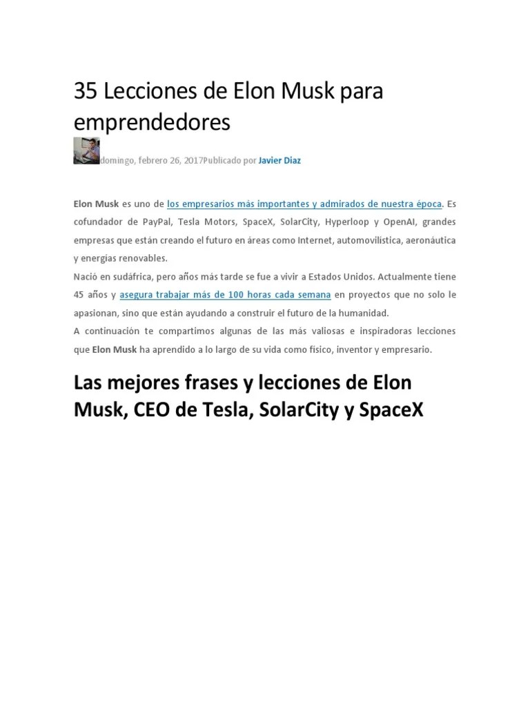 35 Lecciones De Elon Musk Para Emprendedores | PDF | Elon Musk | Science