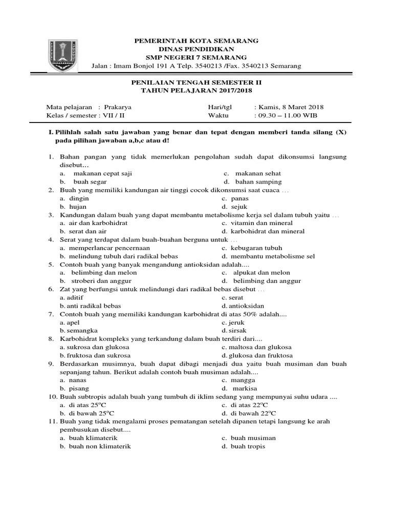 Soal Prakarya Kelas 8 Semester 2 Pilihan Ganda Beserta Cute766