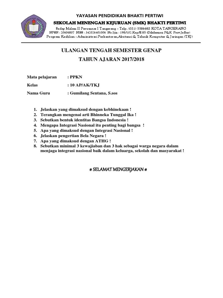 Soal Uts Mid 2 PKN 10