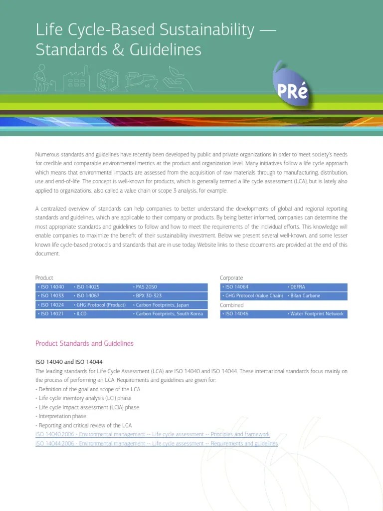Life Cycle Based Sustainability Standards Guidelines | Download Free PDF | Life Cycle Assessment ...