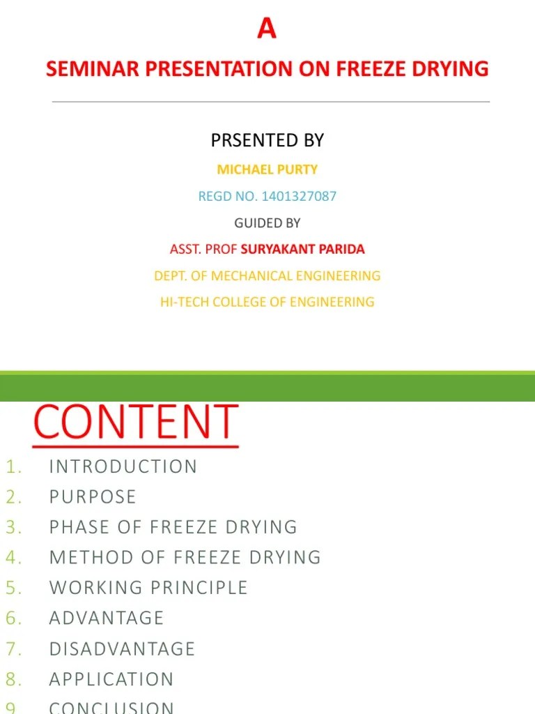 Seminar Presentation On Freeze Drying: Prsented By | PDF | Freeze Drying | Freezing