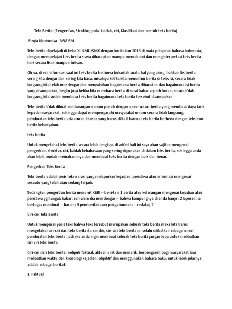 Memahami Struktur Dan Kaidah Teks Berita