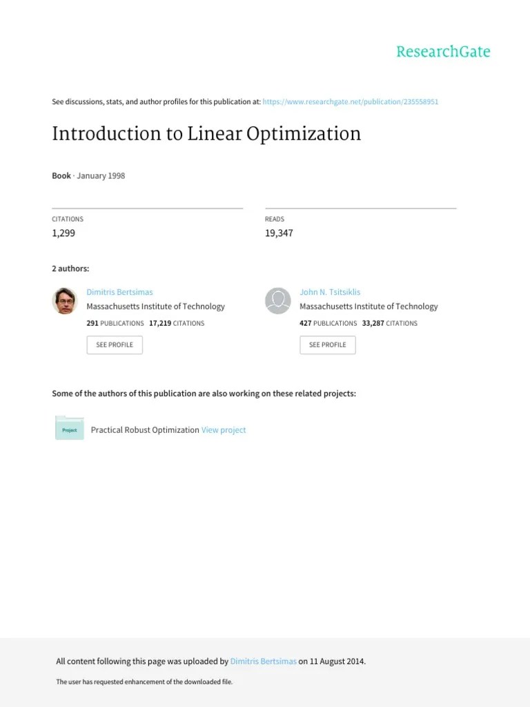 Introduction To Linear Optimization | PDF | Mathematical Optimization | Telecommunication
