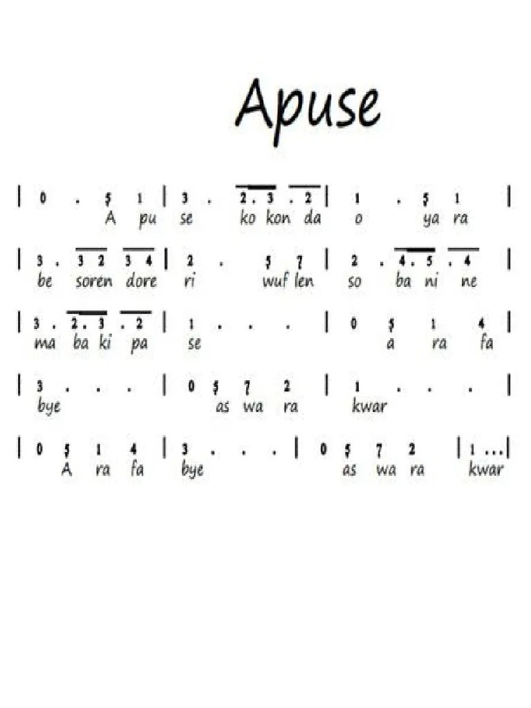 Juga ada lirik apuse dan . Partitur Not Angka Lagu Apuse