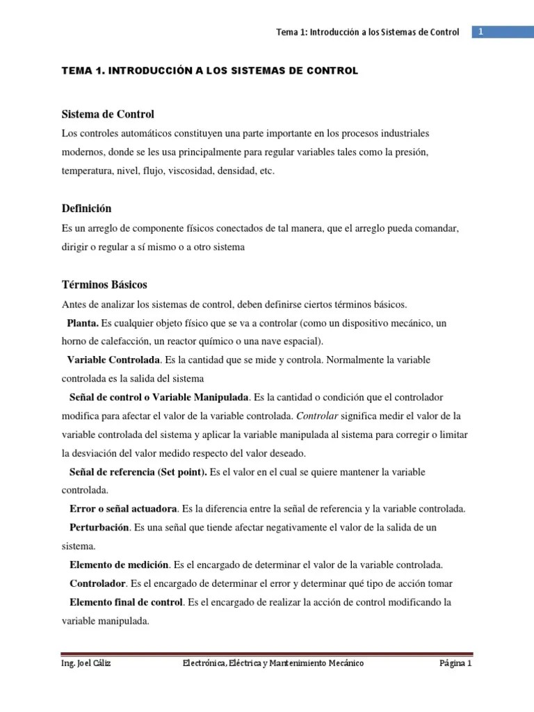 Tema 1. Introduccion A Los Sistemas De Control | Descargar Gratis PDF | Sistema De Control ...