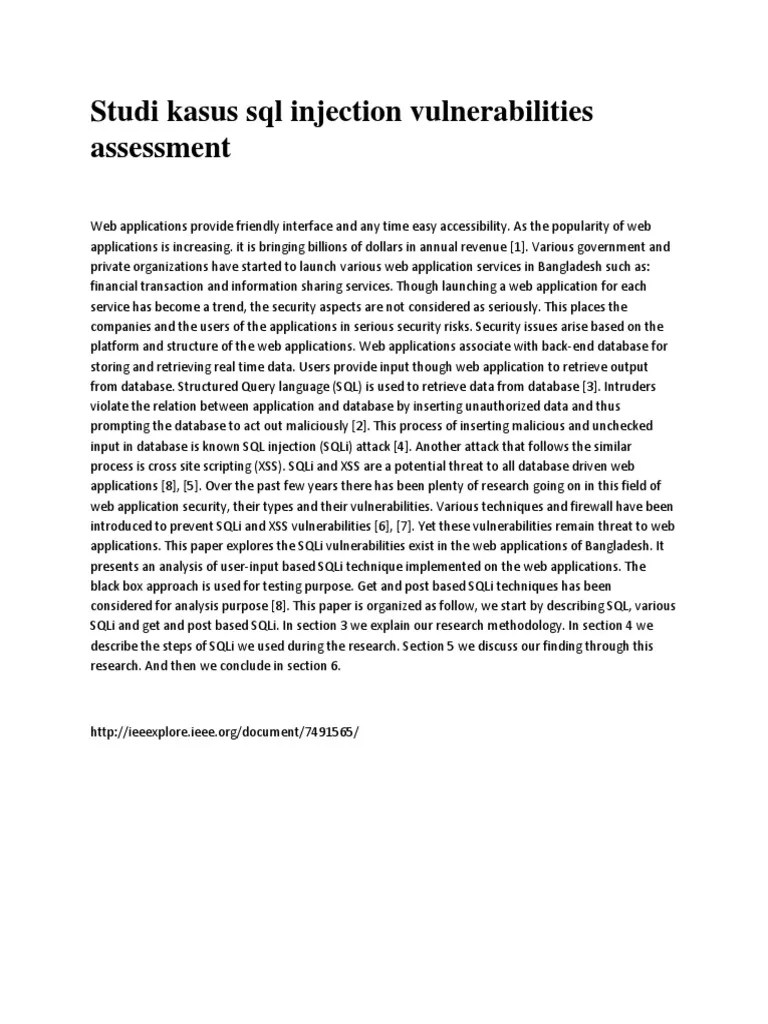 Studi Kasus SQL Injection Vulnerabilities Assessment | PDF | Databases ...
