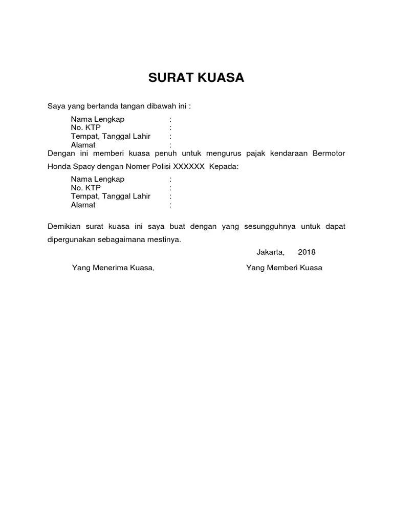 Contoh Surat Kuasa Perpanjangan Stnk 5 T 1 