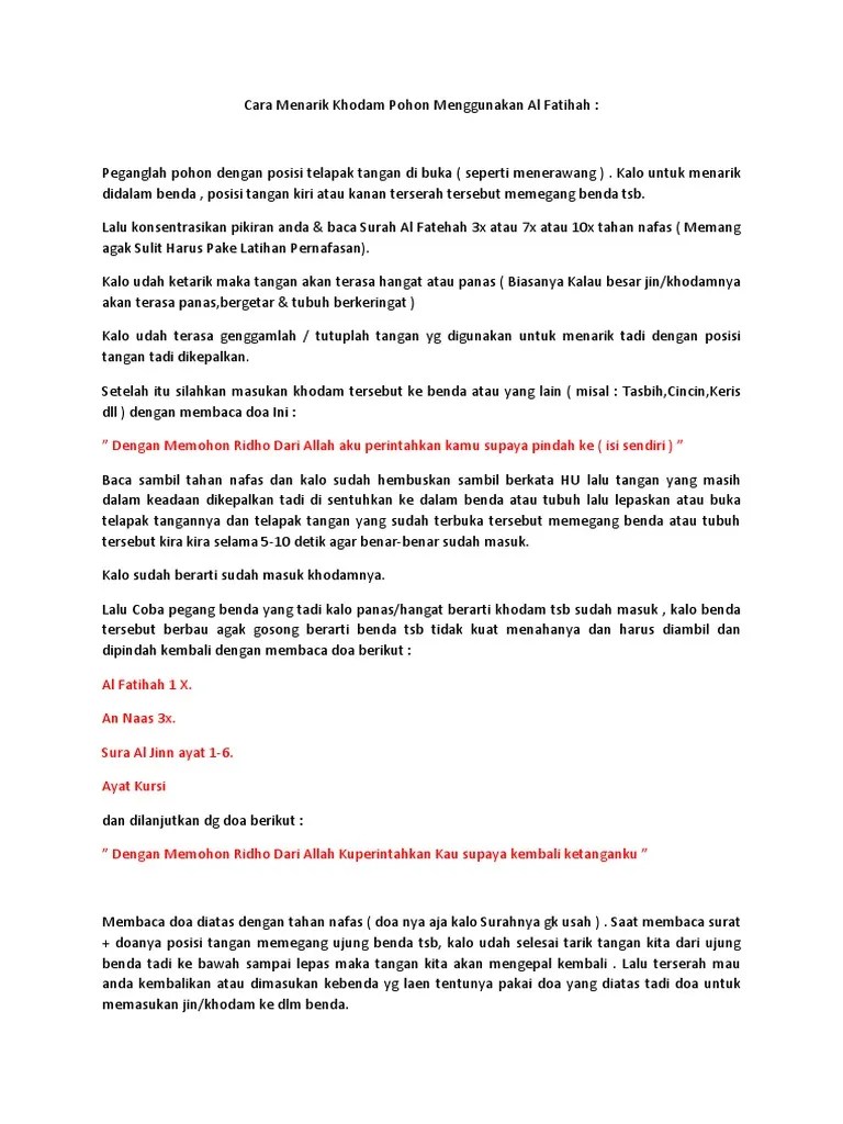 Cara Menarik Khodam Pohon Menggunakan Al Fatihah | PDF
