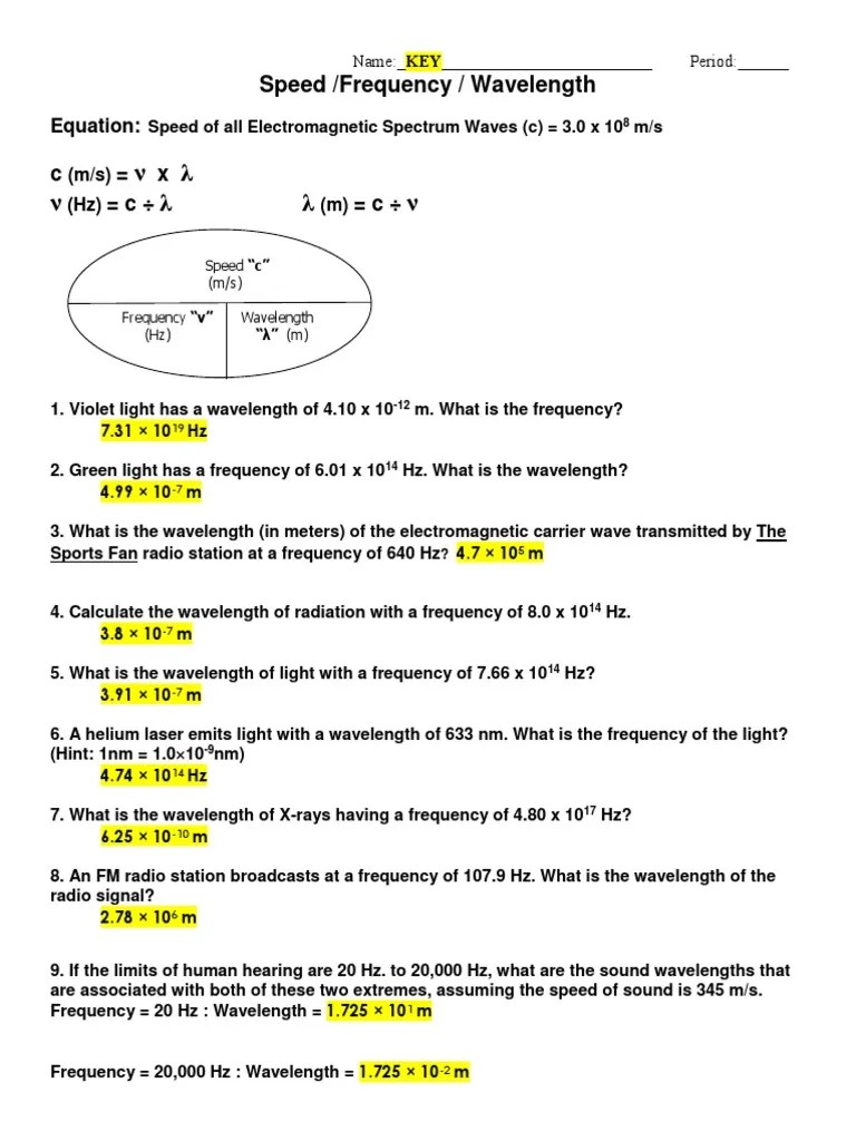 Wavelength Frequency And Enegy Problems KEY PDF | Download Free PDF ...