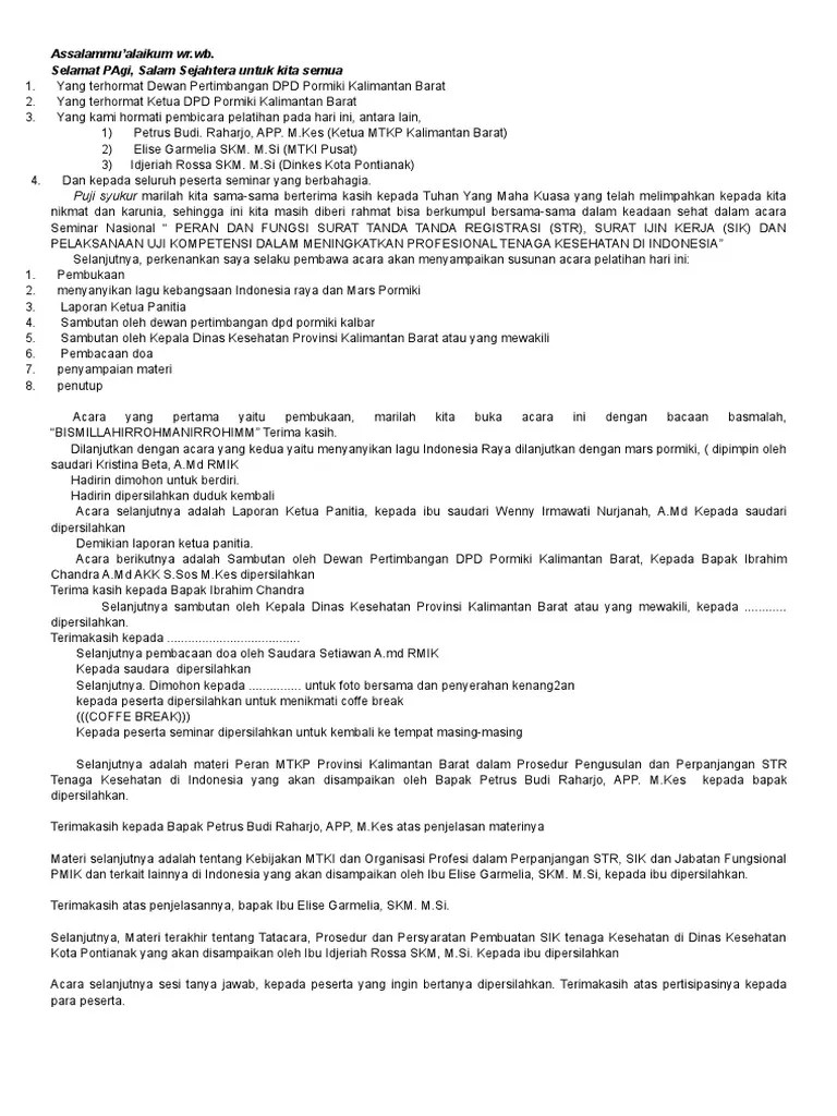 Contoh Naskah MC Seminar Dan Workshop | PDF