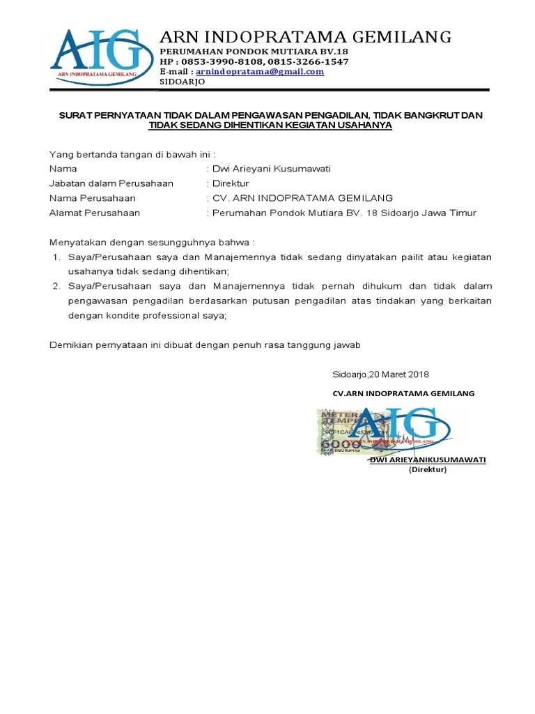 Pemberkasan usulan pengawas a.n siti nurani,. Surat Pernyataan Tidak Dalam Pengawasan Pengadilan Pdf