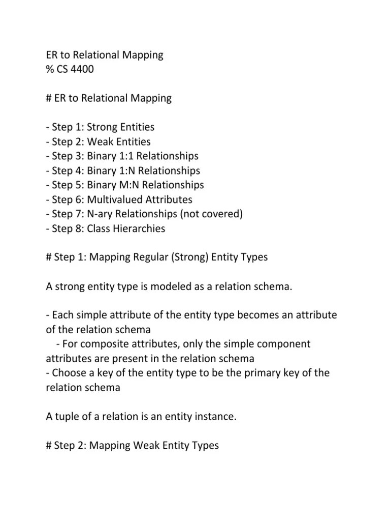 ER To Relational Mapping | Download Free PDF | Relational Database ...
