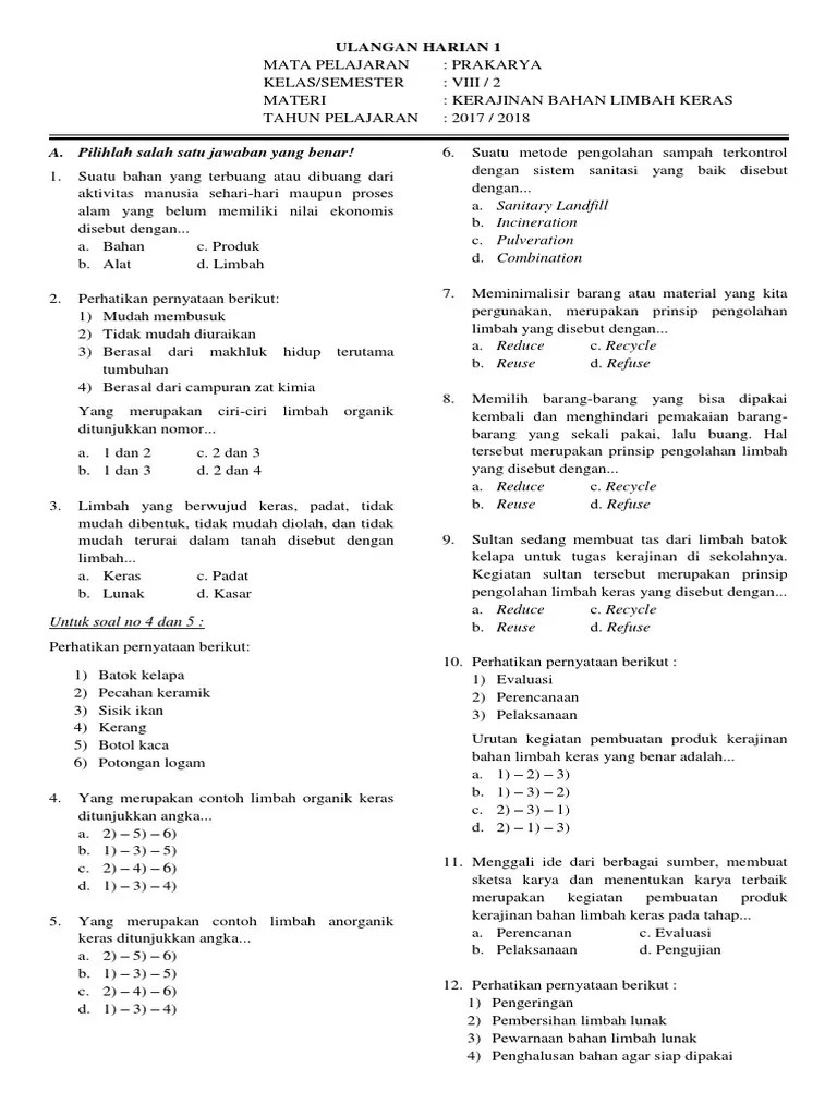 Semua soal prakarya kelas viii semester ganjil . Soal Kerajinan Bahan Keras Kelas 8 Beinyu Com